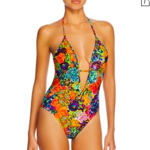 Milly tropical and floral print one piece swimsuit